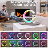 1 x RAW Customer Returns 15W Wireless Charger LED Lamp Alarm Clock Atmosphere Smart Table Lamp with Bluetooth Speaker Dazzling Running Lights 13 Modes Lights for Office Bedroom Gift - RRP €32.99