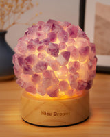 1 x RAW Customer Returns Nice Dream Natural Amethyst Lamp with Wooden Base, Healing Crystal Night Light for Meditation, Yoga, Reiki Healing, Crystal Light Bedroom Decor Gift for Women and Girls - RRP €35.99