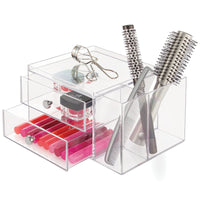 1 x Brand New mDesign Makeup Organizer for Bathroom or Dressing Table Practical Plastic Bathroom Storage Cosmetic Storage with 2 Drawers and 2 Side Compartments Transparent - RRP €21.99