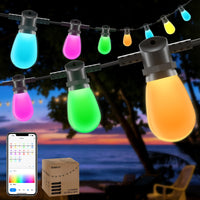 1 x RAW Customer Returns Gaoxun Smart RGBW Outdoor Fairy Lights 15m, 15 LED Outdoor S14 Bulbs, IP65 Waterproof, App Control, 40 Scene Modes, Music Sync, Timmer, Dimmable Warm White for Garden Patio Wedding Party - RRP €49.98