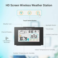 1 x RAW Customer Returns Quntis Weather Station, 5 LED Sensor Thermometer Hygrometer Wireless Indoor Outdoor with Snooze Time Date Day Black - RRP €29.99