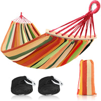 1 x RAW Customer Returns Hammock 200 x 150cm, camping hammock with balance beam, extra large canvas hammock portable with carrying bag up to 300kg for yard garden colorful  - RRP €23.59