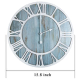 1 x RAW Customer Returns HAITANG Modern Round Wooden Wall Clock for Living Room Decoration, Vintage Blue 40cm Roman Numeral Silent Non Ticking Hanging Clock for Home Garden Office Cafe Roomph Decoration - RRP €35.99