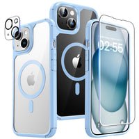 1 x RAW Customer Returns TAURI 5 in 1 for iPhone 15 Case Compatible with MagSafe Military Grade Protection , 2 Tempered Glass Film 2 Camera Lens Protector, Cell Phone Case iPhone 15 Case 6.1 inch - Light Blue - RRP €18.85