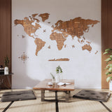 1 x RAW Customer Returns Creawoo world map wall decoration made of wood, walnut world map travel map wall decoration wall art for office, living room, bedroom 200 x 114 cm  - RRP €179.0