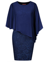 1 x RAW Customer Returns Hanna Nikole Plus Size Lace Pencil Dress Women Summer Glitter Casual Dress Stretchy Tunic Dress Dark Blue 54 - RRP €55.99