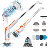 1 x RAW Customer Returns Electric cleaning brush, electric spin scrubber cordless with 8 replaceable drill brush heads, scalable to 130cm 2 rotation speeds for bathroom, kitchen, car, floor - RRP €45.99