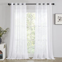 1 x RAW Customer Returns Deconovo curtains living room voile semi-transparent curtains with eyelets decorative curtain linen look living room decorative eyelet curtain, 260 x 140 cm height x width , white, set of 2 - RRP €30.24