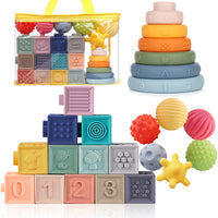 1 x RAW Customer Returns Montessori toy for baby 6-12 months, 3 in 1 stacking game building blocks baby toy set from 1 2 3 years sensory toy learning toy for toddler, teething ring stacking game - RRP €40.79