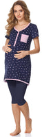 1 x RAW Customer Returns Bellivalini Maternity Pajamas Set Women s Maternity Nursing T-shirt and Leggings BLV50-126 Navy Blue Dots Navy Blue, L  - RRP €21.8