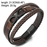 1 x RAW Customer Returns COOLSTEELANDBEYOND Black Infinity Love Infinite Number 8 Intertwined THREE Strands Brown Braided Leather Bracelet for Men Women - RRP €23.18