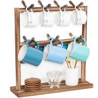 1 x RAW Customer Returns Puricon 2 Tier Mug Holder, Wooden Coffee Cup Stand with 14 Removable Hooks, Coffee Cup Coffee Mug Holder Organizer Storage Tea Cups Shelf for Kitchen Cafe Coffee Bar Accessories - RRP €20.65