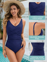 1 x RAW Customer Returns UMIPUBO Swimsuit Women Tummy Control Push Up Swimwear Sexy V Neck Monokini Plus Size One Piece Swimsuits with Underwire Swimwear Navy, XXL  - RRP €37.99