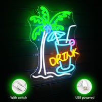 1 x RAW Customer Returns SIGNSHIP Palm Tree Neon Sign Drink Neon Sign Beer Bar Neon Sign for Wall LED Neon Light Sign for Home Bar Cart Summer Beach Restaurant Man Cave Beer Cafe Bistro Club Party Decor - RRP €40.33