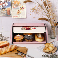 1 x RAW Customer Returns Luxshiny Metal Container Vintage Metal Bread Box Farmhouse Rolltop Bread Box Vintage Storage Bread Holder Retro Food Container Container With Lid For Kitchen Dining Table Pink Snack Container - RRP €40.52