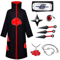 1 x RAW Customer Returns Akatsuki Coat for Adults Men Women Cosplay Itachi Costume 181 185 with 8 Pieces Akatsuki Costume Accessories Rings Necklace Uchiha Itachi Cosplay Anime Akatsuki Cape Halloween for Adults XXL  - RRP €20.16