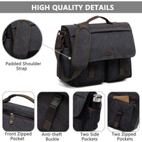 1 x RAW Customer Returns VASCHY Men s Shoulder Bag, 17 Inch PC Bag Men s Briefcase Vintage Messenger Bag Waxed Canvas Messenger Bag Water Resistant Briefcase Shoulder Bags with Shoulder Strap Grey-L  - RRP €53.89