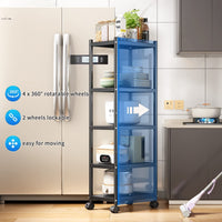 1 x RAW Customer Returns SAYZH standing shelf, 5 levels sturdy metal shelf, narrow kitchen shelf, storage shelf with wheels and non-slip feet for garage, kitchen, office, bookroom, corner, black - RRP €69.8