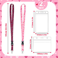 1 x RAW Customer Returns Zonon 2 Sets Cute Neck Strap with Card Holder Pink Heart Pattern Lanyard Key Strap and Waterproof Transparent PVC ID Card Holder for ID Office School Accessories Travel Heart Style  - RRP €7.99