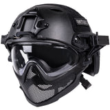 1 x RAW Customer Returns OneTigris Tactical Helmet with Steel Mask and Goggles All-In-One Integrated Fast Helmet for Airsoft Paintball Airsoft EN166 B compliant Size L Size L Black  - RRP €127.04