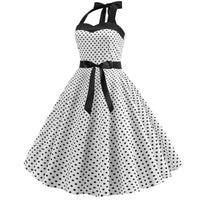 1 x RAW Customer Returns IMEKIS Women s Vintage Cocktail Dress Sleeveless Halterneck 1950s Polka Dots Retro Rockabilly Swing Dress A Line Pleated Skirt Knee Length Wedding Festive Evening Dress Ball Gown White L - RRP €32.15