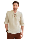 1 x Brand New Pirate shirt men s V-neck with drawstring 3 4 sleeves medieval Victorian shirt apricot M - RRP €30.99