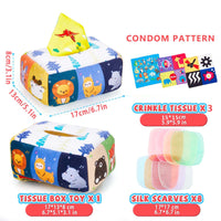 1 x Brand New Bambebe tissue box baby toy, baby toy Montessori toy, sensory toy baby 0 6 12 months, tissue box toy with 6 crinkle paper and 15 colorful silk scarves, educational toy - RRP €19.2