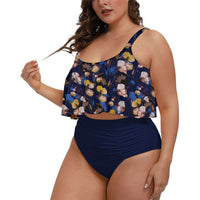 1 x RAW Customer Returns Viottiset Women s Plus Size 2 Piece Tankini Set Tummy Control Ruffle Ruched Swimsuits Crop Top Bikini Deep Blue 3XL - RRP €42.35