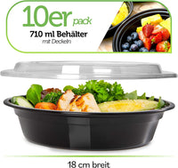 2 x RAW Customer Returns  Pack of 10 1-compartment meal prep boxes with lid - reusable, microwave-safe, dishwasher-safe - food box, lunch box, airtight lid closure - round - RRP €29.98