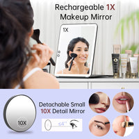 1 x RAW Customer Returns FUNTOUCH USB Rechargeable Cosmetic Mirror with Lighting, 1X 10X Mirror Magnification Travel Mirror with Light, 3 Colors Adjustable LED Makeup Mirror, Make Up Mirror for Travel Black  - RRP €27.76