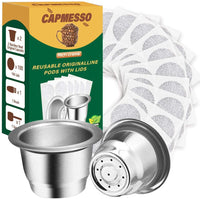 1 x RAW Customer Returns CAPMESSO Reusable Espresso Capsules Refillable Coffee Capsules Stainless Steel Coffee Pod Compatible with OriginalLine Brewer 2 Pods 100 Lids  - RRP €15.99