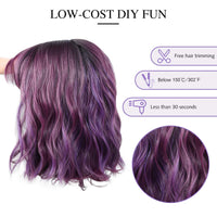 1 x RAW Customer Returns PARXITN Short Bob Wig with Bangs Natural Ombre Purple Wig Synthetic Hair Colorful Daily Party Halloween Cosplay Wavy Curly Wigs for Women - RRP €26.21