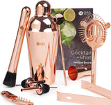 1 x RAW Customer Returns Oak Steel 10-Piece Complete Professional Cocktail Shaker Gift Set Made of Stainless Steel with Cocktail Shot Recipe Book - Rose Gold Copper - RRP €21.6