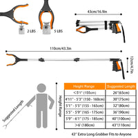 1 x RAW Customer Returns Housolution 110cm gripper, foldable gripping tongs for seniors, long garbage tongs with magnetic tips and 360 rotating head, aluminum garbage grabber gripper arm for seniors, children, waste collection, garden, orange - RRP €17.46