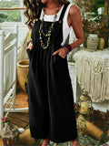 1 x RAW Customer Returns SotRong Dungarees Women Wide Leg Flare Jumpsuit with Pocket Loose Fit Baggy Playsuits Summer Boho Rompers Sleeveless Strappy Overalls Casual Adjustable Bib Pants Black L - RRP €28.99