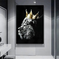 1 x RAW Customer Returns Lion and Lioness with Crown Canvas Pictures, Black White Animal Poster Decoration, Wild Animal Art Prints for Living Room Home Decor No Frame Lion -1, 2x60x90cm  - RRP €44.51