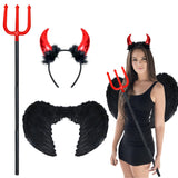 1 x Brand New Cranight Angel Wings Black Wings 3 Pieces Devil Horns Halo and Trident Evil Angel Costume Feather Wings Angel for Halloween Carnival Cosplay Party Fancy Dress Costumes - RRP €17.14