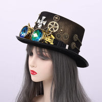 1 x RAW Customer Returns Unisex Victorian Steampunk Top Hat with Goggles and Equipment for Women Men Carnival Halloween Cosplay Headwear Accessories 61cm 24.02 Inches, Black  - RRP €32.99