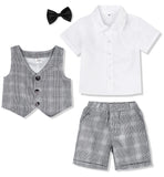 1 x RAW Customer Returns mintgreen baby suit boy wedding, christening outfit vest set, grey checked, 5-6 years, 130 - RRP €33.9