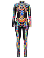 1 x RAW Customer Returns AIDEAONE Women s Skeleton Print Mesh Bodysuit Jumpsuit Halloween Costume Colorful, S  - RRP €23.32