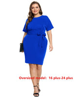 1 x RAW Customer Returns JASAMBAC Women s Bodycon Dress Office Work Dress with Pocket Belt Royal Blue, Large  - RRP €32.26