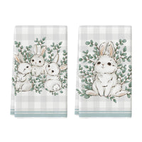 1 x Brand New Artoid Mode Set of 2 Easter Kitchen Towels, Bunny Rabbit Eucalyptus Leaves Pattern, 42 x 65 cm, Seasonal Decor - RRP €19.2