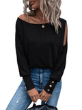 1 x RAW Customer Returns GORGLITTER Cut Outs Top Women s Elegant T-Shirt Long Sleeve Spring Shirts Casual Shirt with Asymmetrical Neckline Black L - RRP €29.23