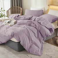 1 x RAW Customer Returns Menkala bed linen 140x200 purple lilac plain microfiber duvet cover 2 pieces violet plain colors soft non-iron single bed duvet cover and pillowcase 70x90 cm with zipper - RRP €27.22