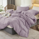 1 x RAW Customer Returns Menkala bed linen 135x200 purple lilac plain microfiber duvet cover 2 pieces violet plain colors soft non-iron single bed duvet cover and pillowcase 80x80 cm with zipper - RRP €27.22