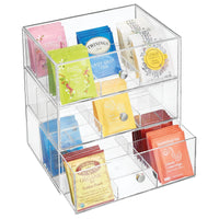 1 x RAW Customer Returns mDesign storage box with 3 drawers drawer box for tea bags, coffee pods, sweeteners and more plastic tea box transparent - RRP €40.99