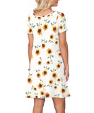 1 x Brand New WNEEDU Floral Summer Dresses for Women, Short Sleeve Tank Top, Summer Dress with Pockets S,Little Sunflower  - RRP €22.8