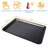 1 x RAW Customer Returns Baking tray, non-stick coating, 37 26 2 cm, flat, rectangular, made of carbon steel - baking tray for pastries, bread, cookies - without PFOA - black - RRP €20.4