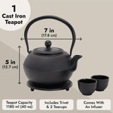 1 x RAW Customer Returns Juvale Japanese Tea Set with Cast Iron Teapot 1200ml , Coaster and 2 Mugs, Tetsubin Style Tea Set, Black - RRP €35.99