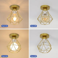 1 x RAW Customer Returns DELIPOP 2 pieces ceiling lamp vintage industrial 16CM, ceiling light modern geometric lampshade E27 lamp made of iron cage, pendant light gold, interior lighting for hallway study kitchen bedroom - RRP €25.99